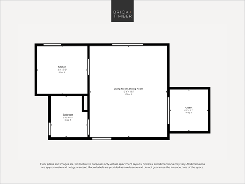 Floor plan for studio, 1 bath, 387 sqft